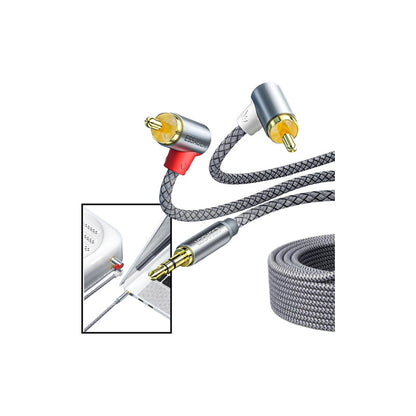 CABLE 2RCA 90° AUDIO JACK 3.5MM 3MTS ESSAGER FUNDA TRENZADA