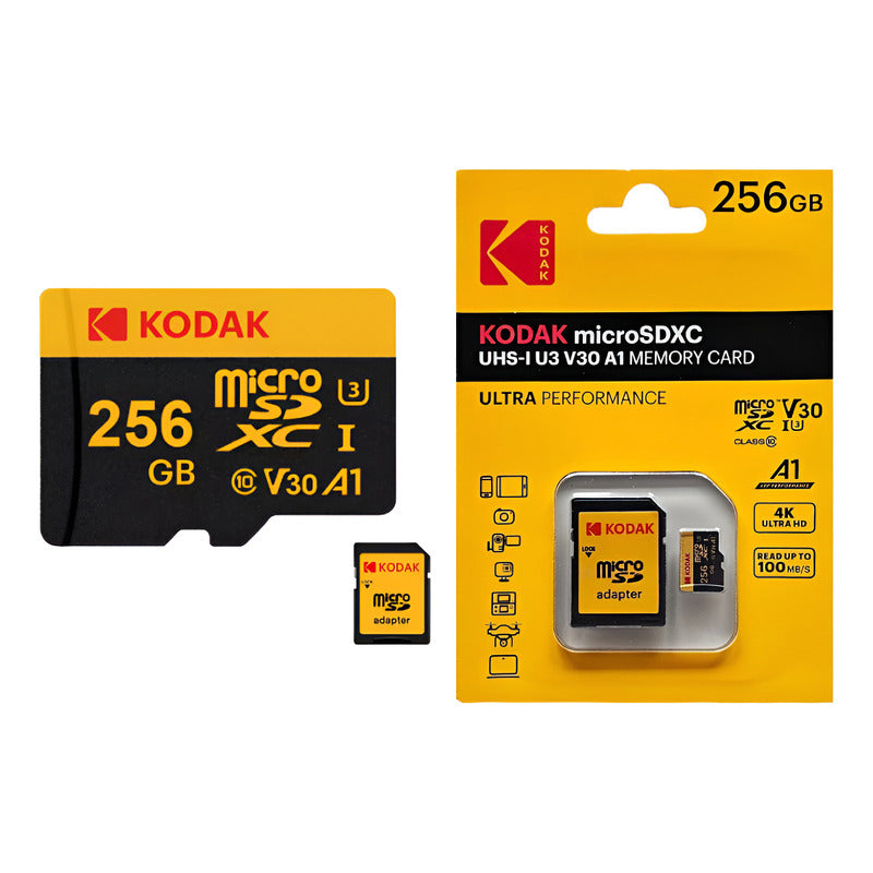 TARJETA MICRO SD KODAK 256GB ADAPTADOR A1 V30 XC C10 I3 4K