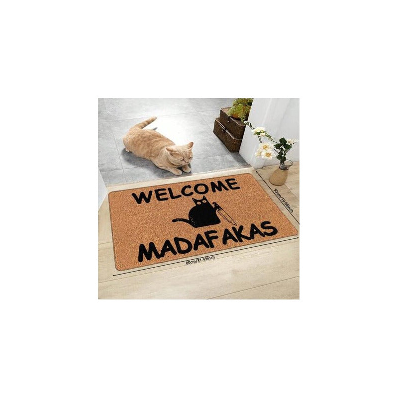 TAPETE HOGAR COCINA ENTRADA CASA GATO WELCOME 40X60 60 CM 40 CM GATO WELCOME MADAFAKAS MARRÓN CLARO