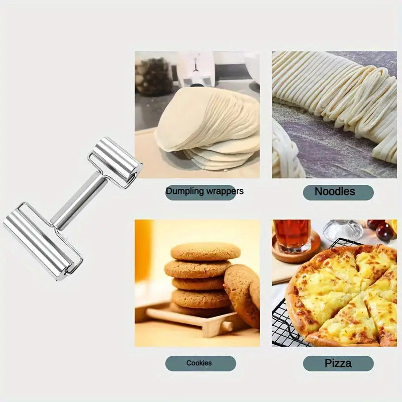 RODILLO DOBLE ACERO INOXIDABLE PASTELERÍA PANADERÍA COCINA PLATEADO