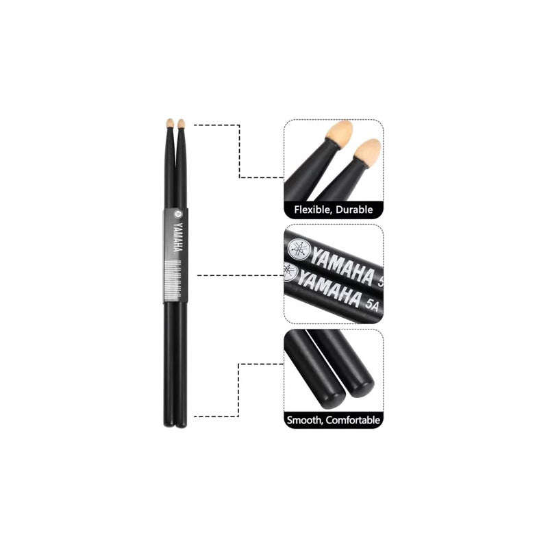 BAQUETAS 5A YAMAHA NEGRAS PUNTA MADERA BATERÍA PERCUSIÓN NEGRO 5A