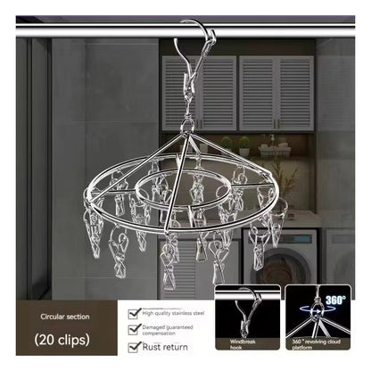 GANCHO ROPA INTERIOR MEDIAS METALICO REDONDO 20 CLIPS FUERTE PLATEADO