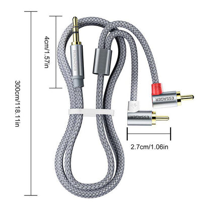 CABLE 2RCA 90° AUDIO JACK 3.5MM 3MTS ESSAGER FUNDA TRENZADA