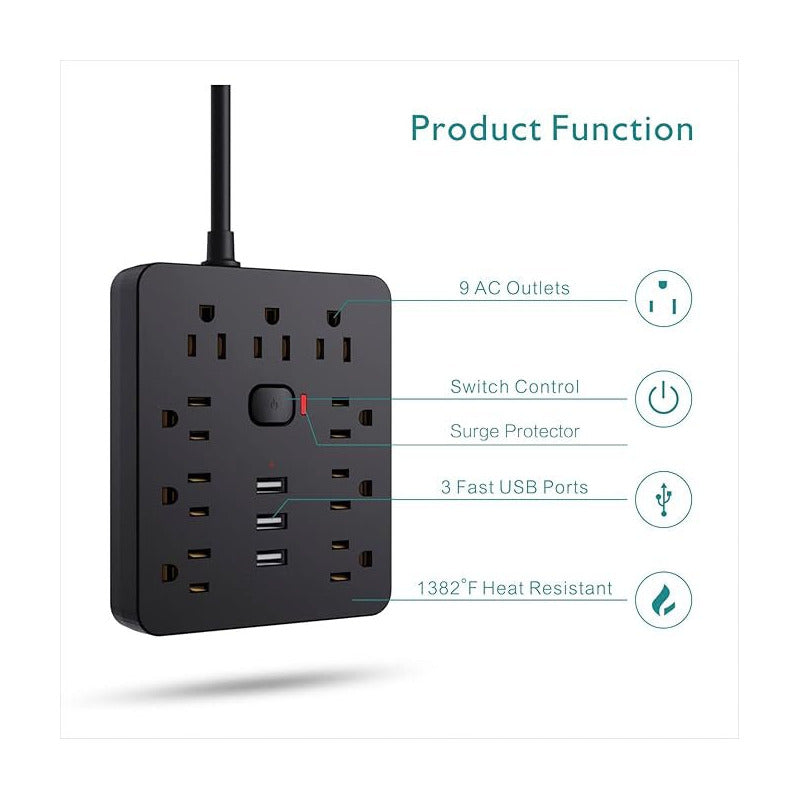 MULTITOMA 8 SALIDAS 4 USB 2 TIPO C NEGRO SWITCH ENCENDIDO NEGRO 110V