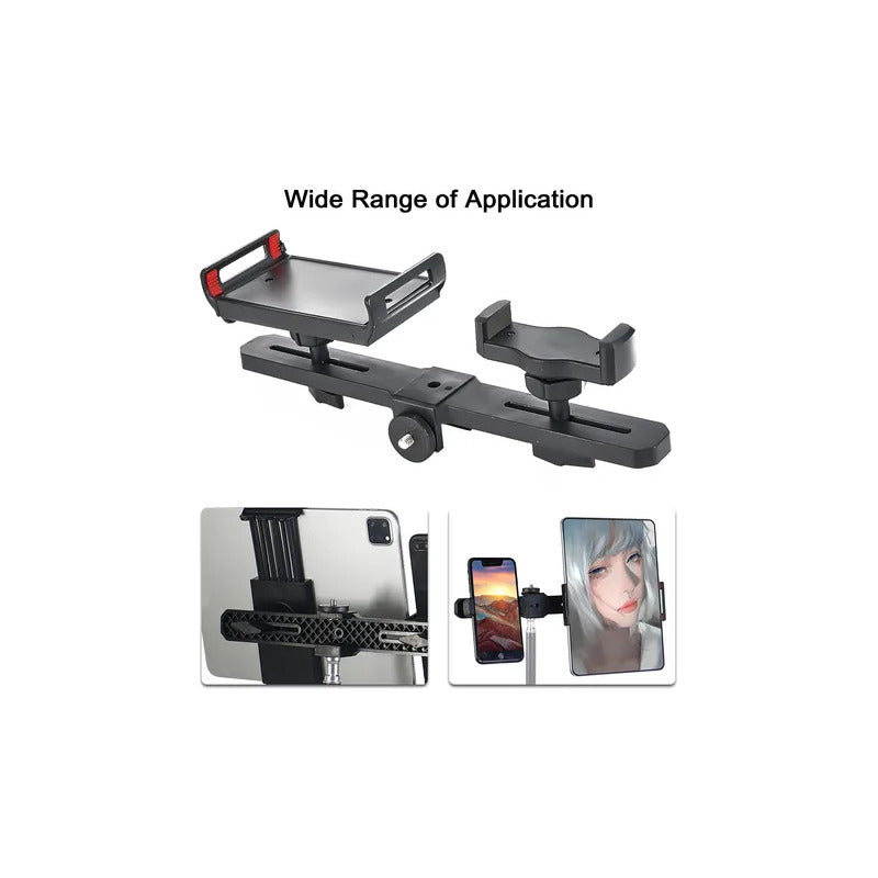 BASE SOPORTE UNIVERSAL DOBLE TABLET CELULAR ROSCA 1/4 TRIPOD NEGRO