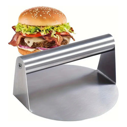 PRENSA CARNE HAMBURGUESA BISTEC ACERO INOXIDABLE 13CMS PLATEADO