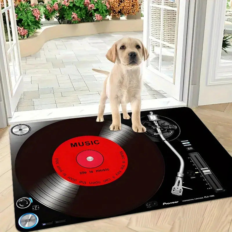 TAPETE ENTRADA TOCADISCOS CASA BAÑO COCINA ALCOBA ADORNO 60 CM 40 CM TOCADISCOS NEGRO/ROJO