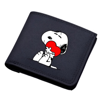 BILLETERA LONA NEGRA SNOOPY CORAZÓN TARJETERO MONEDERO NEGRO LISO