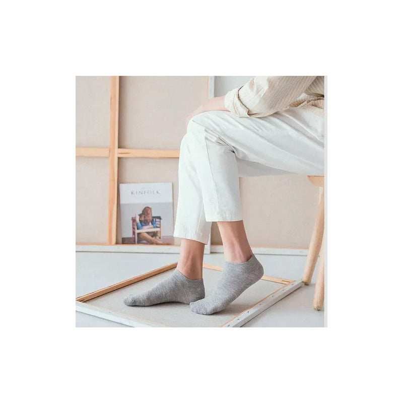 2X PARES MEDIAS TOBILLERAS BLANCAS Y GRISES CALCETINES NEGRO LISO 36-41