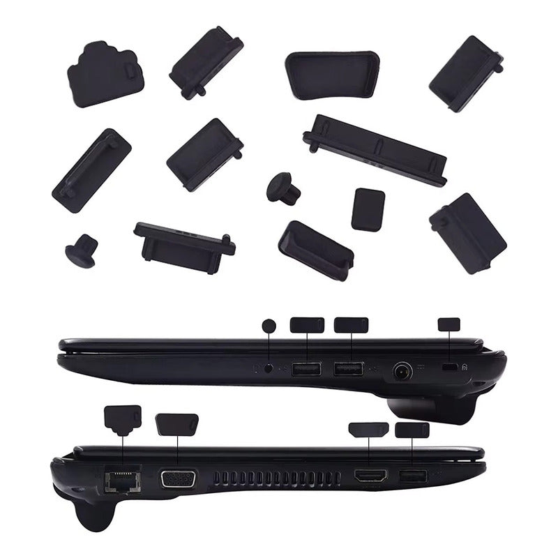 16 UND TAPÓN ANTIPOLVO PORTÁTIL PC USB HDMI VGA TIPO C NEGRO NEGRO