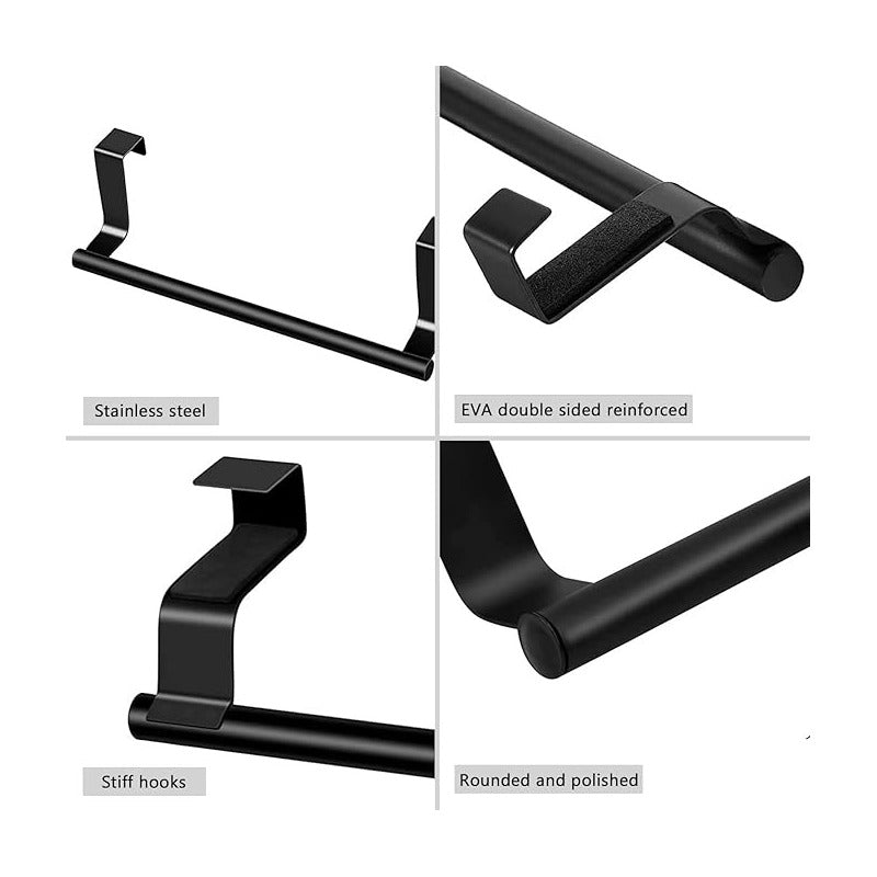 SOPORTE ACERO INOXIDABLE ORGANIZADOR TOALLAS GABINETE PUERTA NEGRO