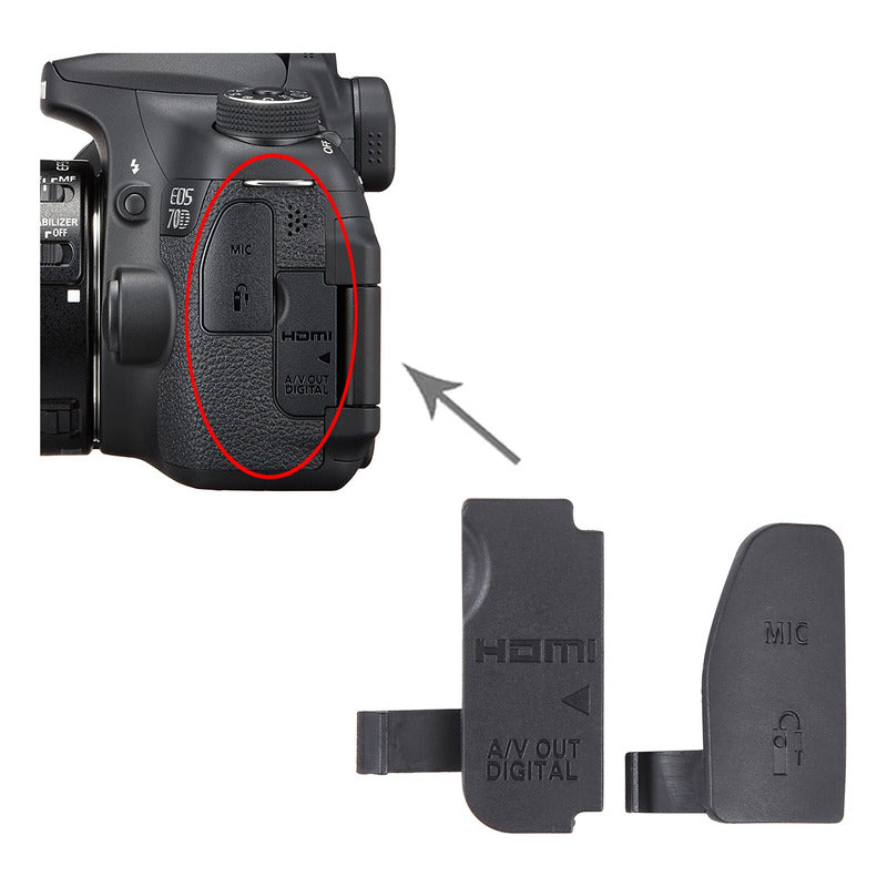 CUBIERTA TAPA COBERTOR GOMA CAUCHO CONEXIONES CANON 70D NEGRO