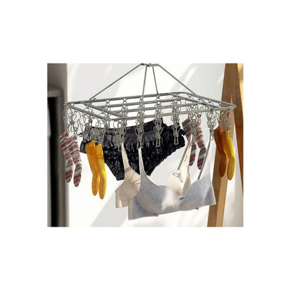 GANCHO ROPA INTERIOR MEDIAS METALICO CUADRADO 20 CLIPS SOLID PLATEADO