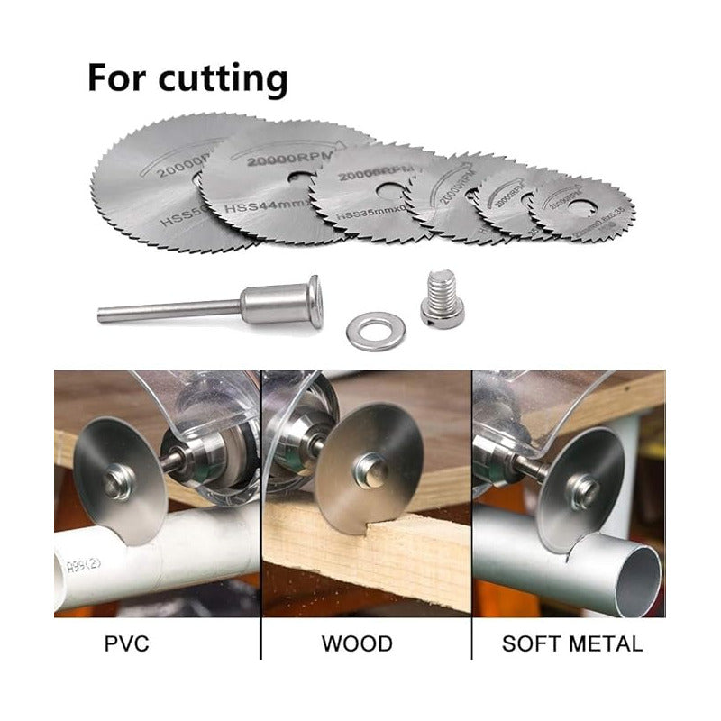 KIT 6 CUCHILLAS SIERRA CIRCULAR TALADRO MOTOTOOL AMOLADORA PLATEADO