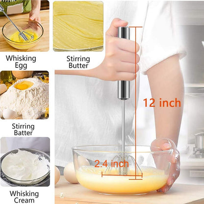 BATIDOR MOLINILLO ACERO INOXIDABLE PUSH AUTOMÁTICO MANUAL PLATEADO