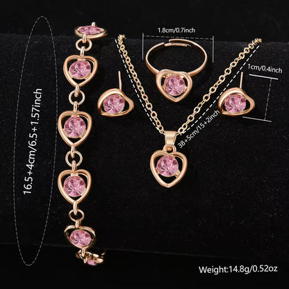 SET 5 PIEZAS RELOJ MUJER LUJO PULSERA ANILLO ARETES COLLAR ROSA ROSA CLARO ROSA