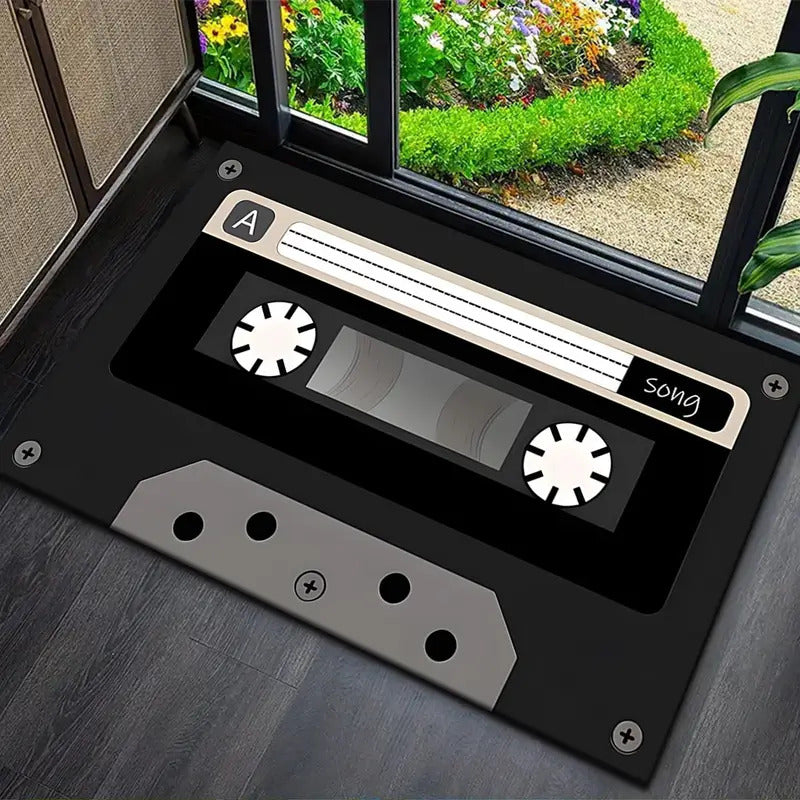 TAPETE HOGAR COCINA ENTRADA CASA DISEÑO CASSETTE SONG 40X60 60 CM 40 CM CASSETTE NEGRO