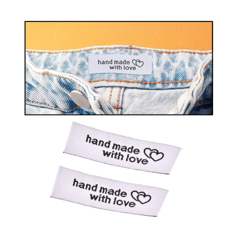 10X ETIQUETA TELA ROPA SASTRERIA MODA HAND MADE WITH LOVE
