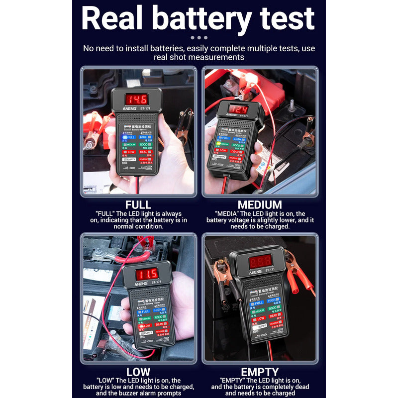 PROBADOR BATERIA MULTIFUNCIONAL ANENG BT-171 PANTALLA LED 12V