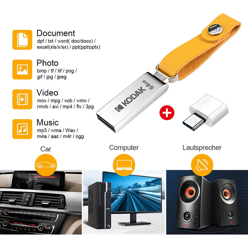 UNIDAD FLASH KODAK DE 64 GB PLATEADO