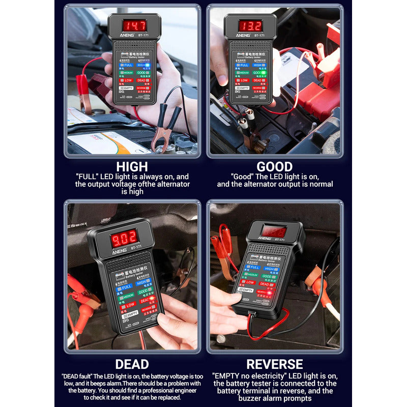 PROBADOR BATERIA MULTIFUNCIONAL ANENG BT-171 PANTALLA LED 12V