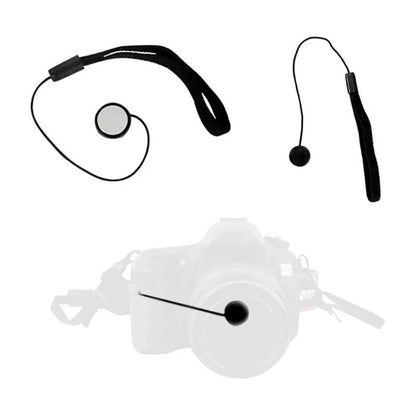 CORDON CUERDA TAPA LENTE ANTIPERDIDA ADHESIVA CANON NIKON NEGRO