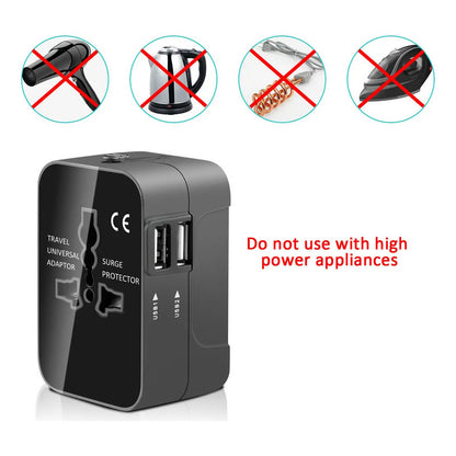 ADAPTADOR CORRIENTE AC VIAJE UNIVERSAL EU US AU UK 2X USB