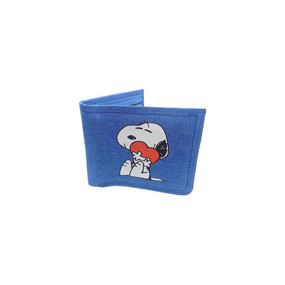 BILLETERA LONA AZUL SNOOPY CORAZÓN TARJETERO MONEDERO AZUL ACERO LISO