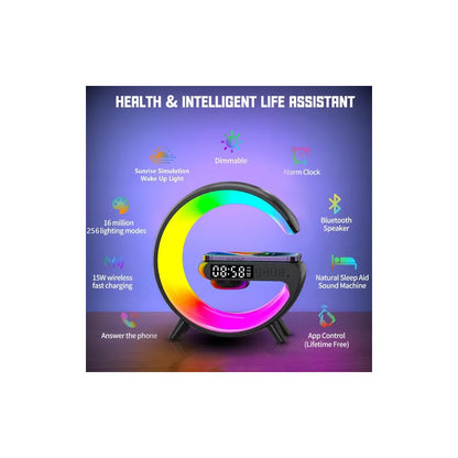 CARGADOR CELULAR INALAMBRICO RGB RELOJ SPEAKER BLUETOOH NEGRO