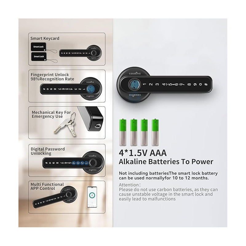 CERRADURA PUERTA SMART HUELLA BLUETOOTH APP PANTALLA TACTIL NEGRO