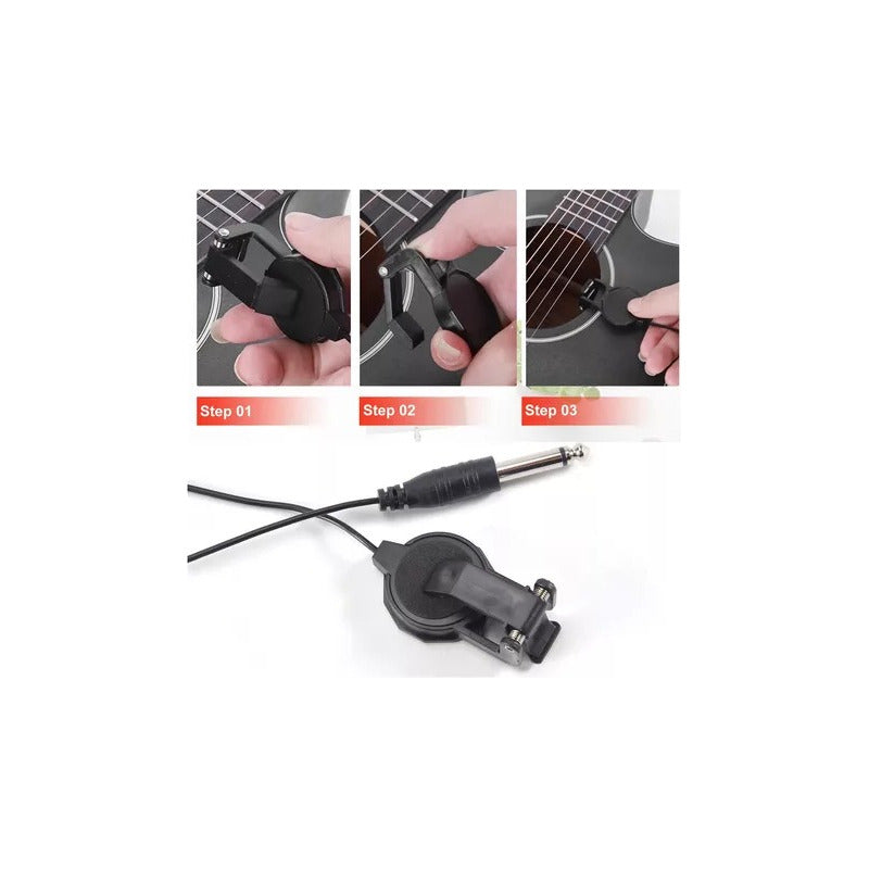 MICRÓFONO CONTACTO CLIP AUDIO GUITARRA ACÚSTICA JACK 1/4 NEGRO