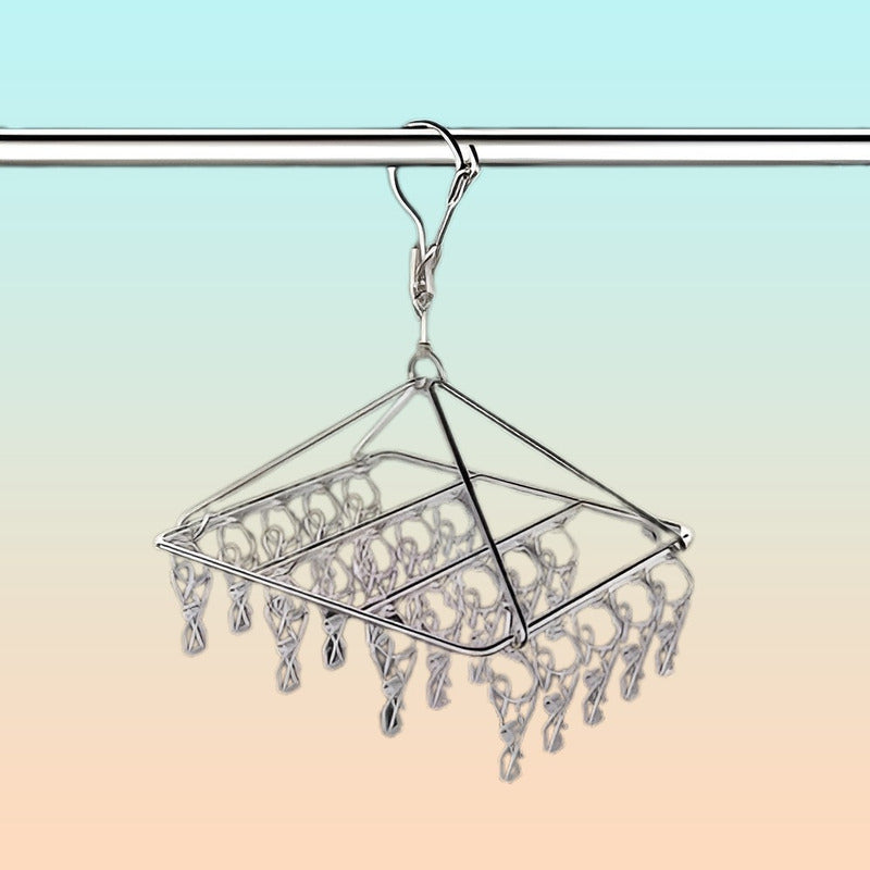 GANCHO ROPA INTERIOR MEDIAS METALICO CUADRADO 20 CLIPS SOLID PLATEADO