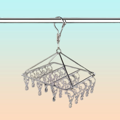 GANCHO ROPA INTERIOR MEDIAS METALICO CUADRADO 20 CLIPS SOLID PLATEADO