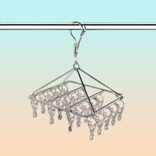 GANCHO ROPA INTERIOR MEDIAS METALICO CUADRADO 20 CLIPS SOLID PLATEADO