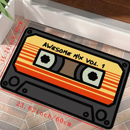 TAPETE HOGAR COCINA ENTRADA CASA DISEÑO CASSETTE MIX 40X60 60 CM 40 CM CASSETTE NEGRO/NARANJA