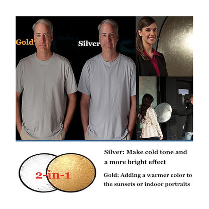 REFLECTOR PLEGABLE FOTOGRAFÍA 12 PULGADAS DORADO Y PLATEADO DORADO Y PLATEADO