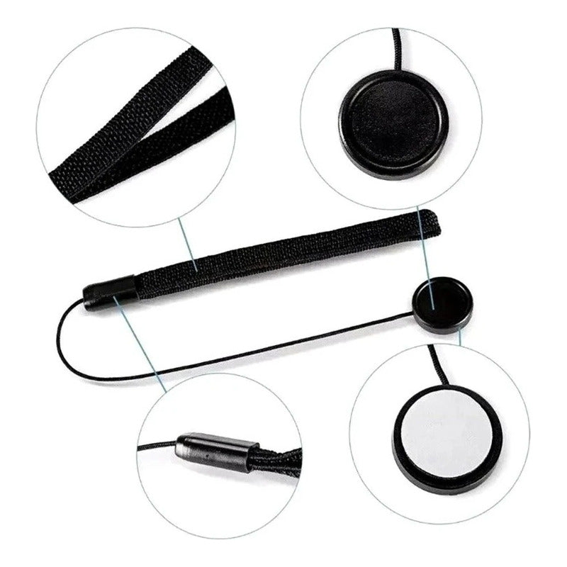 CORDON CUERDA TAPA LENTE ANTIPERDIDA ADHESIVA CANON NIKON NEGRO