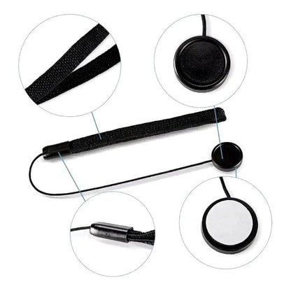 CORDON CUERDA TAPA LENTE ANTIPERDIDA ADHESIVA CANON NIKON NEGRO