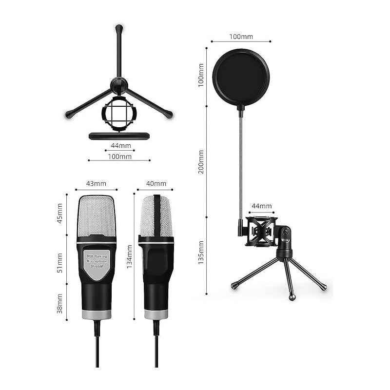 MICROFONO USB LED RGB CARDIOIDE CONDENSADOR YANMAI SF-666R NEGRO
