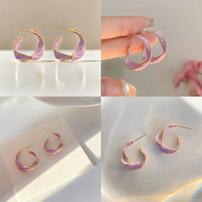 ARETES PENDIENTES TRENZADO MORADO LAVANDA LAVANDA