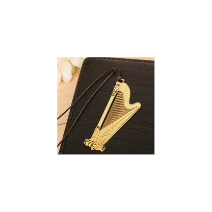 MARCA PÁGINAS ARPA LIBRO MÚSICA  REVISTA NOTAS PAPEL AGENDA DORADO ARPA