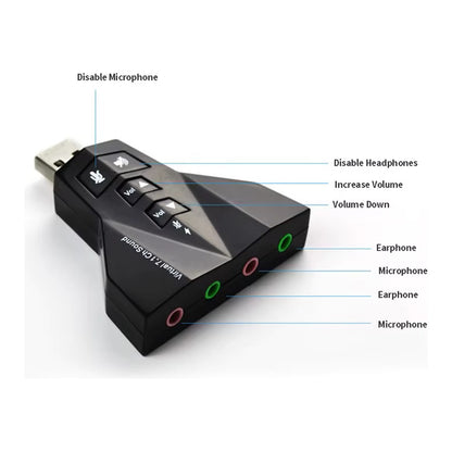 ADAPTOR USB AUDIO DUAL 7.1 VIRTUAL 3D MICRÓFONO AUDÍFONOS