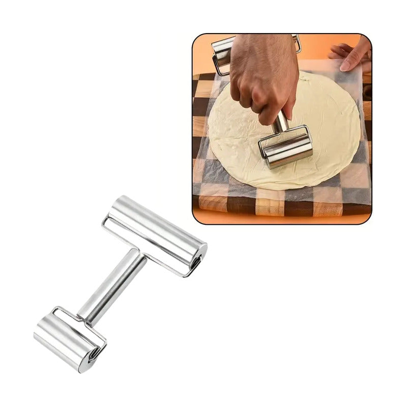 RODILLO DOBLE ACERO INOXIDABLE PASTELERÍA PANADERÍA COCINA PLATEADO