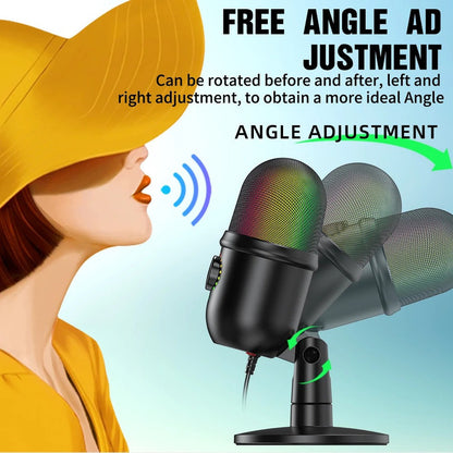 MICROFONO PODCAST USB LUZ LED RGB CARDIOIDE CONDENSADOR PRO NEGRO
