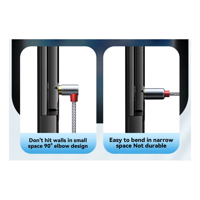 CABLE 2RCA 90° AUDIO JACK 3.5MM 3MTS ESSAGER FUNDA TRENZADA