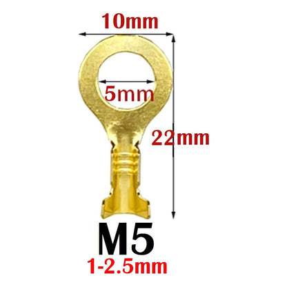 10X CONECTOR ENCRIMPADO M5 REDONDO 5MM X 10MM X 22MM COBRE