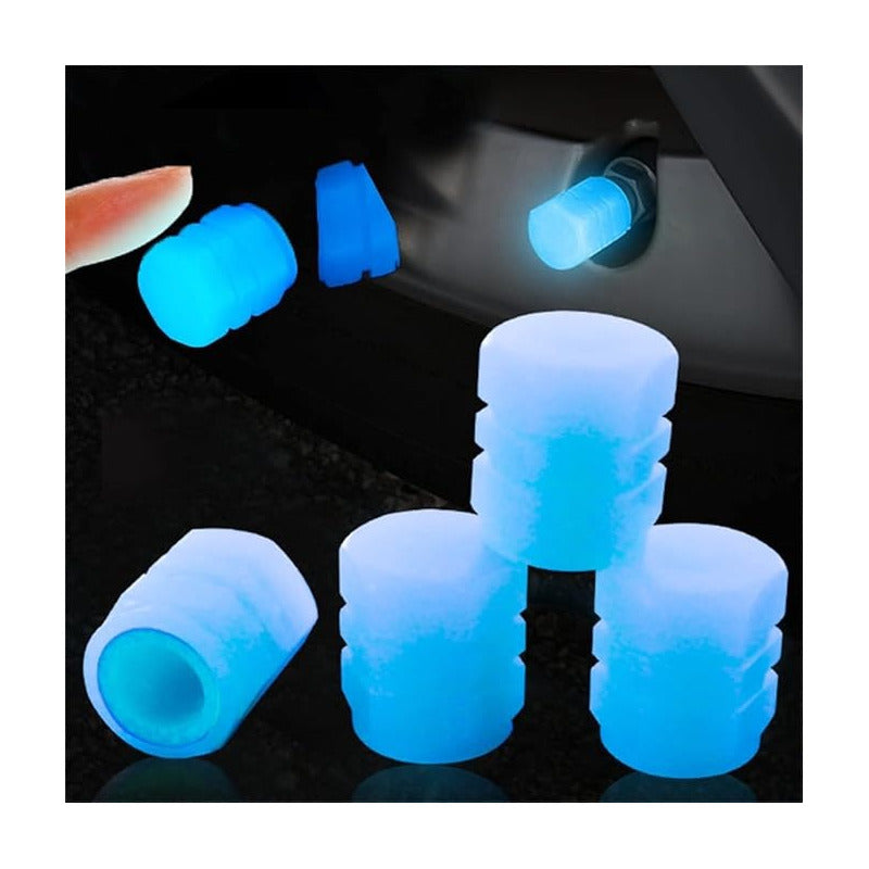 JUEGO TAPA VÁLVULA AIRE LLANTA NEUMÁTICO FLOURESCENTE AZUL
