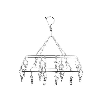 GANCHO ROPA INTERIOR MEDIAS METALICO CUADRADO 20 CLIPS SOLID PLATEADO