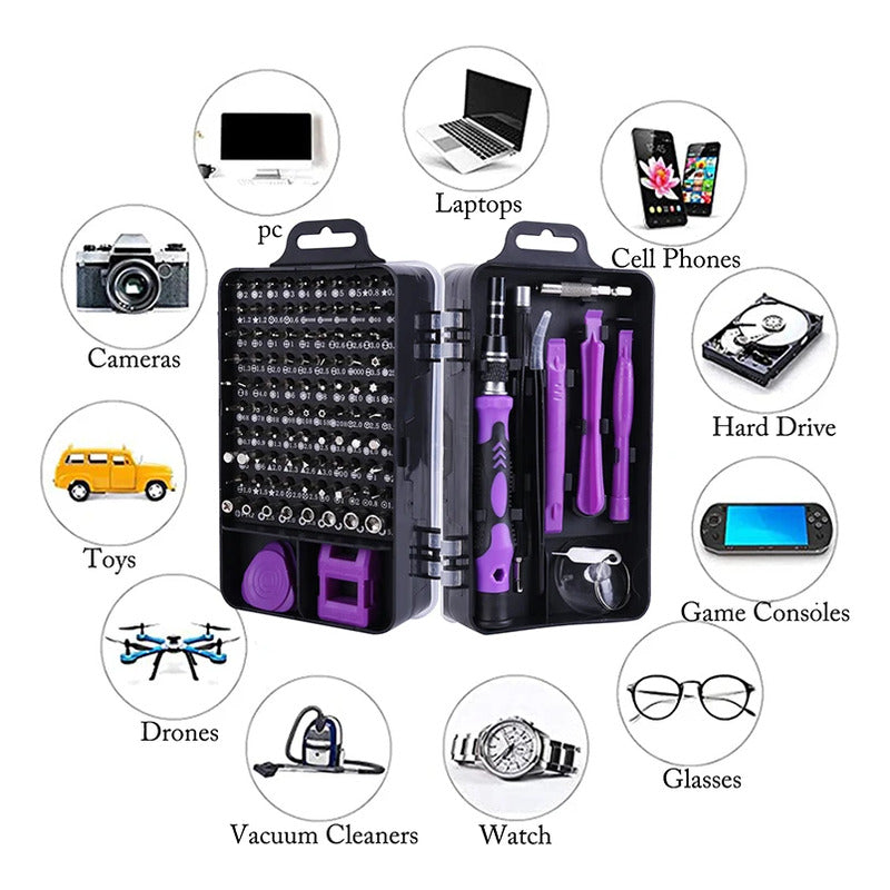 JUEGO SET DESTORNILLADORES 115 EN 1 MAGNÉTICO MULTIFUNCIONAL