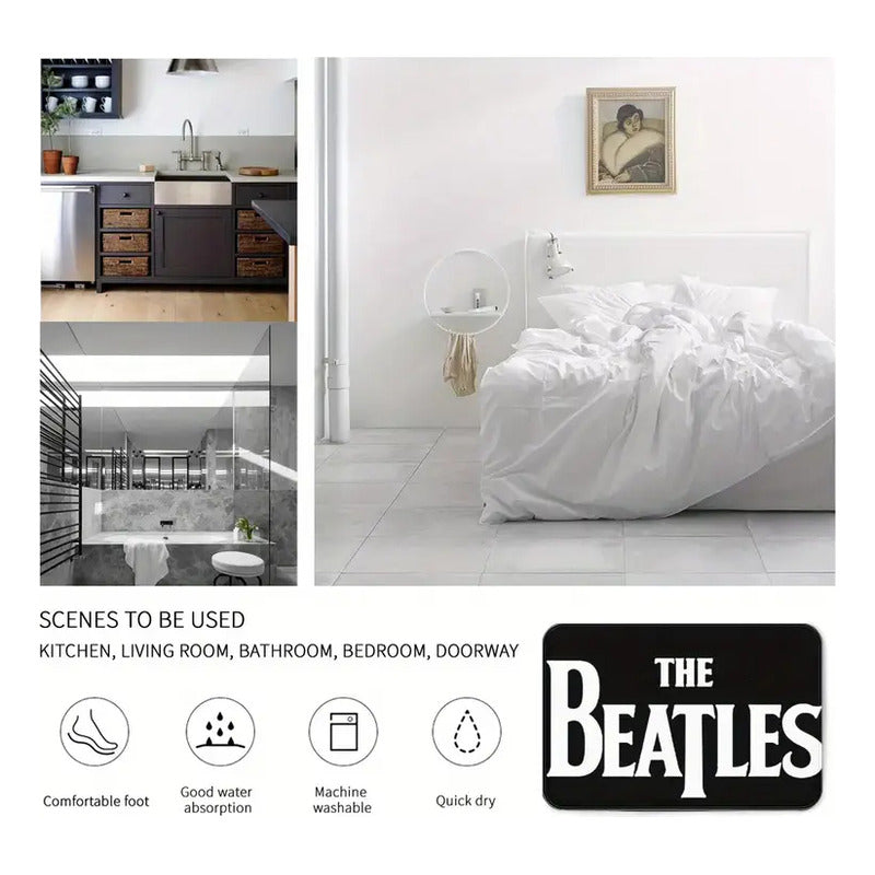 TAPETE HOGAR COCINA ENTRADA CASA ALCOBA LOGO BEATLES 40X60 60 CM 40 CM THE BEATLES BLANCO/NEGRO